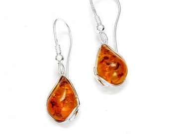 Genuine Baltic amber earrings on rhodium 925 silver, amber gift, silver earrings,