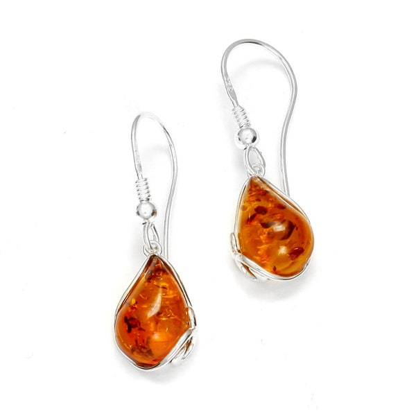 Boucles d'oreilles en ambre véritable de la Baltique sur argent 925 rhodié, cadeau ambre, boucles d'oreilles argent,