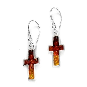 Cross amber cross earrings on silver 925. amber of the Baltic, amber jewel christmas gift, baltic amber, cross buckles