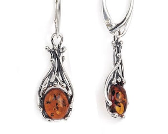 Amber and silver 925 earrings, Baltic amber earrings, amber jewelry, woman jewelry, Christmas jewelry