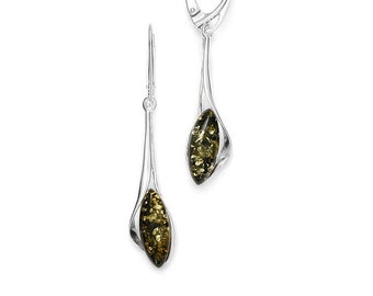 green amber earrings on 925 silver, amber jewel, amber gift, natural stone, green earrings