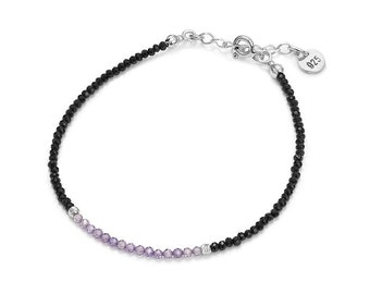 Bracelet en spinelle noir et zircon sur argent rhodié, bracelet noir, bracelet pierre naturelle, bracelet zircon, bracelet spinelle