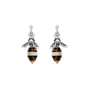 Genuine Baltic amber bee earrings on 925 silver, amber gift, silver earrings,