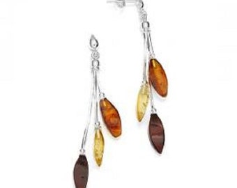 Multicolored amber earrings on 925 silver, amber jewel, amber gift, Baltic amber, baltic amber