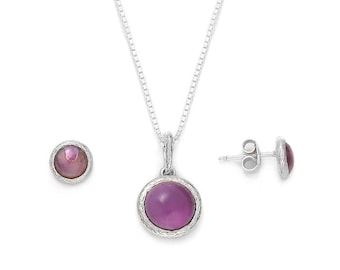 Amethyst and rhodium-plated silver set