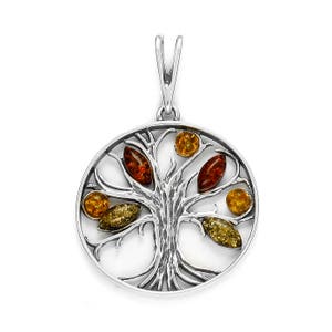 Pendant of multicolored amber and silver 925/1000 (Yggdrasil) tree of life.