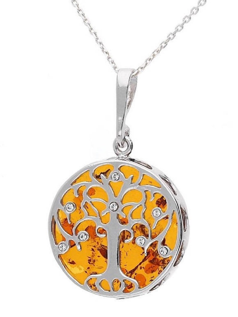 amber necklace on silver 925 Yggdrasil necklace amber,gift, Tree of life