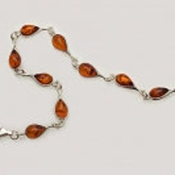 Bracelet en ambre cognac sur argent 925, bracelet ambre