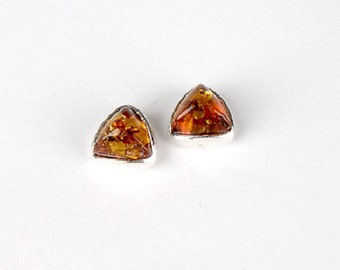 Clous d'oreilles en ambre sur argent 925/1000, cadeau ambre, cadeau petit prix,boucles d'oreilles cognac