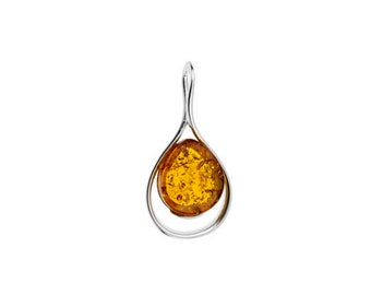 Pendentif en ambre sur argent rhodié 925, bijou ambre, bijou pierre naturelle, cadeau ambre, pendentif miel, pendentif goutte