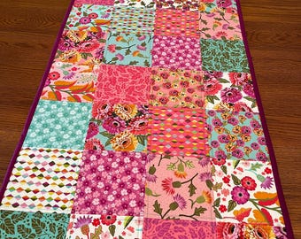Handmade Quilted Table Runner, Bright Floral Print
