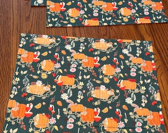 Reversible Placemats, Set of 4, Autumn Theme