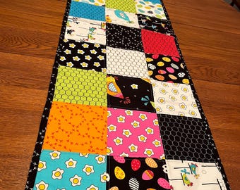 Handmade Quilted Table Runner, Farmhouse Chicken & Egg Design