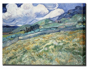 VINCENT VAN GOGH, Wheatfield Mountains, Ready to Hang Prints Canvas Print Home Decor Impressionism Interior Design