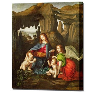 LEONARDO DA VINCI, Virgin of the Rocks, Canvas Print, Religious Gift Wall Decor Interior Design
