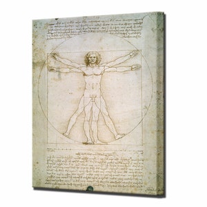 LEONARDO DA VINCI, Vitruvian Man or Proportions of Human Figure, Canvas Art Print, Canvas Wall Art Print, Ready to Hang