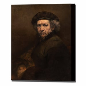 Rembrandt Self Portrait, Canvas Wall Art Print, Beret Baroque Art, Ready To Hang, Vintage Wall Art Print
