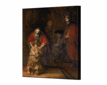 Retour du fils prodigue de Rembrandt, Wall Decor Art Canvas Prints Religious Gift, Ready To Hang, Canvas Wall Art Print