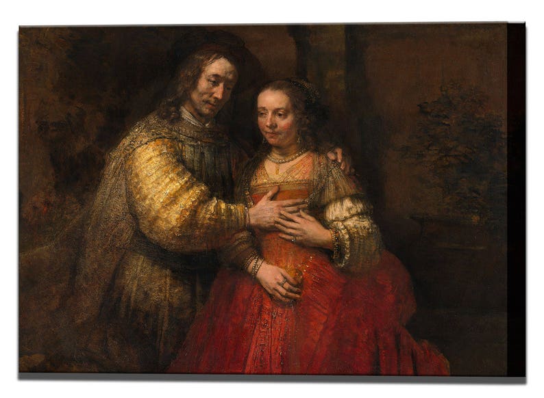 Rembrandt, Ready To Hang Canvas Wall Art Print, Home Decor, The Jewish Bride, Baroque image 1