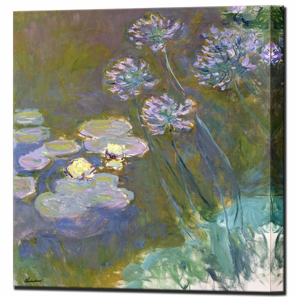 Water Lilies and Agapanthus, CLAUDE MONET, Wall Art Prints Canvas Print Fine Art Interior Design, Ready To Hang