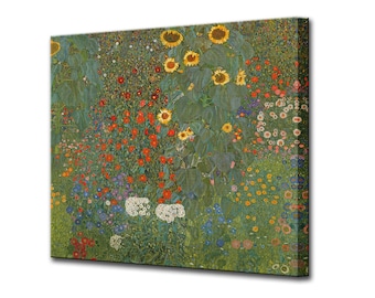 GUSTAV KLIMT, zonnebloem boerderijtuin met zonnebloem, canvasprints muurdecor canvas muurkunst, print klaar om op te hangen