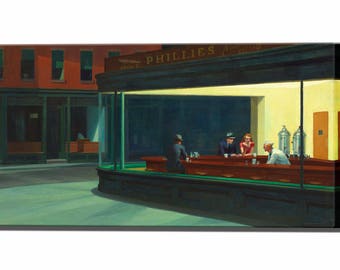 EDWARD HOPPER NIGHTHAWKS Print Art, Vintage Late Night Dinner Loneliness American Wall Art, Retro Urban Cityscape Framed Cotton Canvas Art