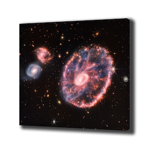 Wagenrad-Galaxie JWST. James Webb Weltraumteleskop, Drucke Wanddekor Geschenk für Sie und Ihn Leinwanddruck Wandkunst, fertig zum Aufhängen