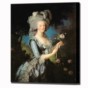 Marie Antoinette with a Rose, Queen of France, Canvas Wall Art Print Elisabeth Louise Vigee-Lebrun Fine Art, Ready To Hang