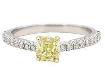 Tiffany & Co. 0.59 Carat Fancy Intense Yellow Square Antique Natural Diamond Engagement Ring