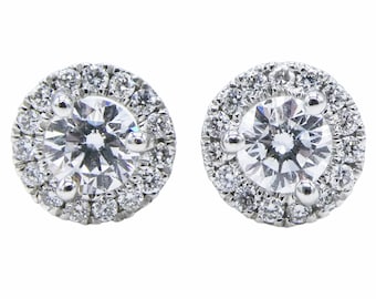 0.48ctw Halo Round Natural Diamond Stud Earrings 14k White Gold 4-Prong Classic Studs Push Back