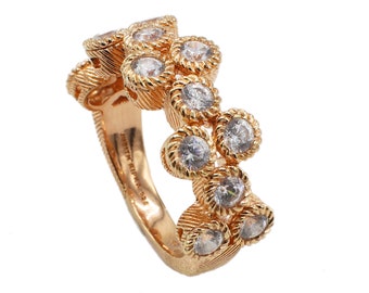 Judith Ripka Sterling Silver Rose Gold Plated Cubic Zirconia CZ Bubble Band Ring Size 7