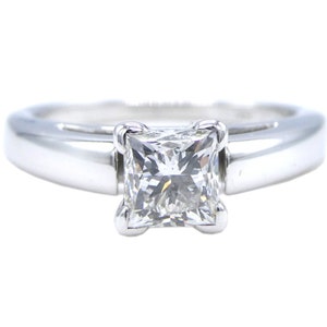 0.97ct 14k White Gold Princess Cut Natural Diamond Solitaire Engagement Ring Size 5.5