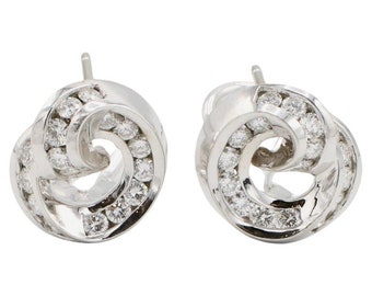 Charles Krypell 18 Karat White Gold Natural Diamond Swirl Earrings