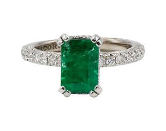 GIA Certified Natural 1.56 Carat Green Emerald & Diamond Tacori White Gold Engagement Ring