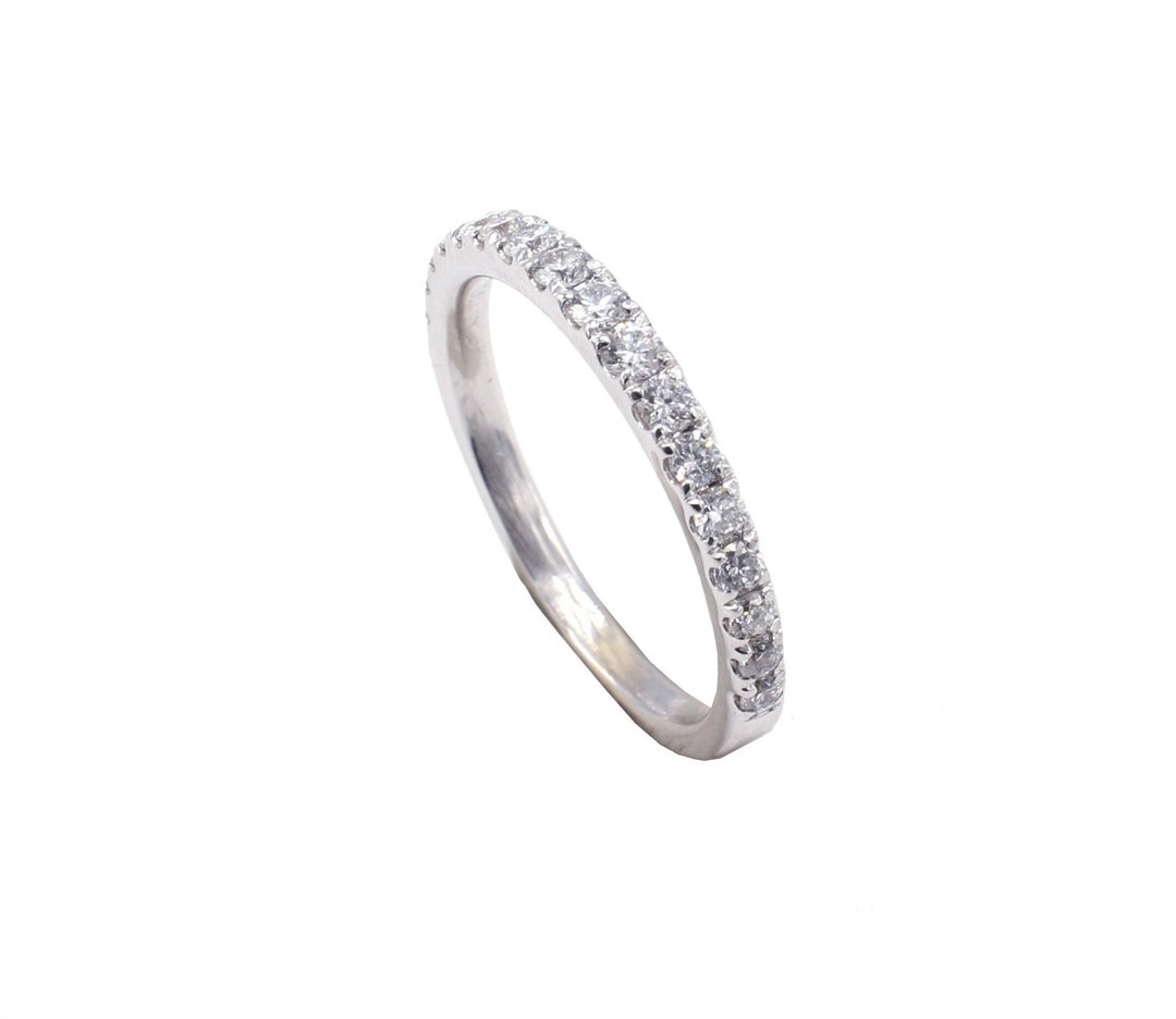14 Karat White Gold .32 Carat Round Diamond Half Wedding Band - Etsy