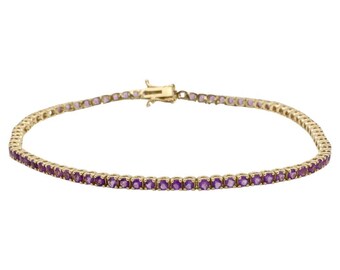 14 Karat Yellow Gold Purple Amethyst Line Tennis Bracelet