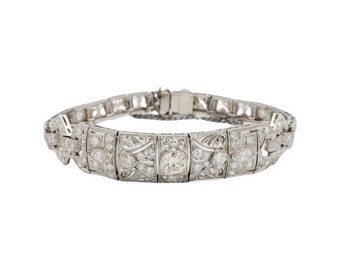 Art Deco Platinum 2.50 Carat Old European Cut Natural Diamond Bracelet