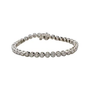 14 Karat White Gold Natural 4.00 Carat Diamond Tennis Milgrain Line Bracelet