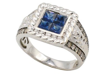 Levian 14 Karat White Gold Blue Sapphire & Natural Chocolate Diamond Ring