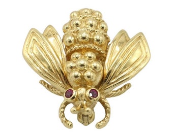 Tiffany & Co. 18 Karat Yellow Gold Fly Pin Brooch With Ruby Eyes