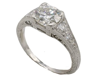 Platinum 1.06 Carat Old European Cut Natural Diamond Engagement Ring