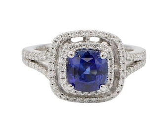 Gregg Ruth 18K White Gold Blue Sapphire & Natural Diamond Halo Cocktail Ring