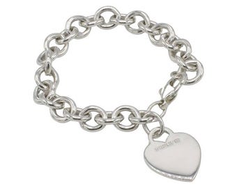 Tiffany & Co. Sterling Silver 925 Heart Charm Chain Link Bracelet