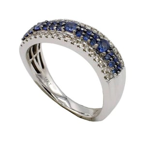 Levian 14 Karat White Gold Natural Diamond & Blue Sapphire Wave Band Ring