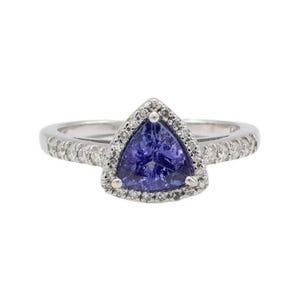 Effy 14 Karat White Gold Trillion Tanzanite & Natural Diamond Halo Cocktail Ring