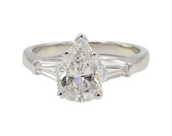 GIA Certified 1.72 Carat G SI1 Pearl Shape Natural Diamond Platinum Engagement Ring
