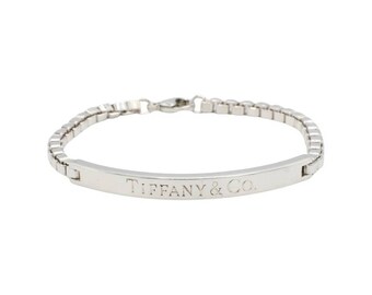 Tiffany & Co. Sterling Silver Venetian Box Link Chain ID Bar Bracelet