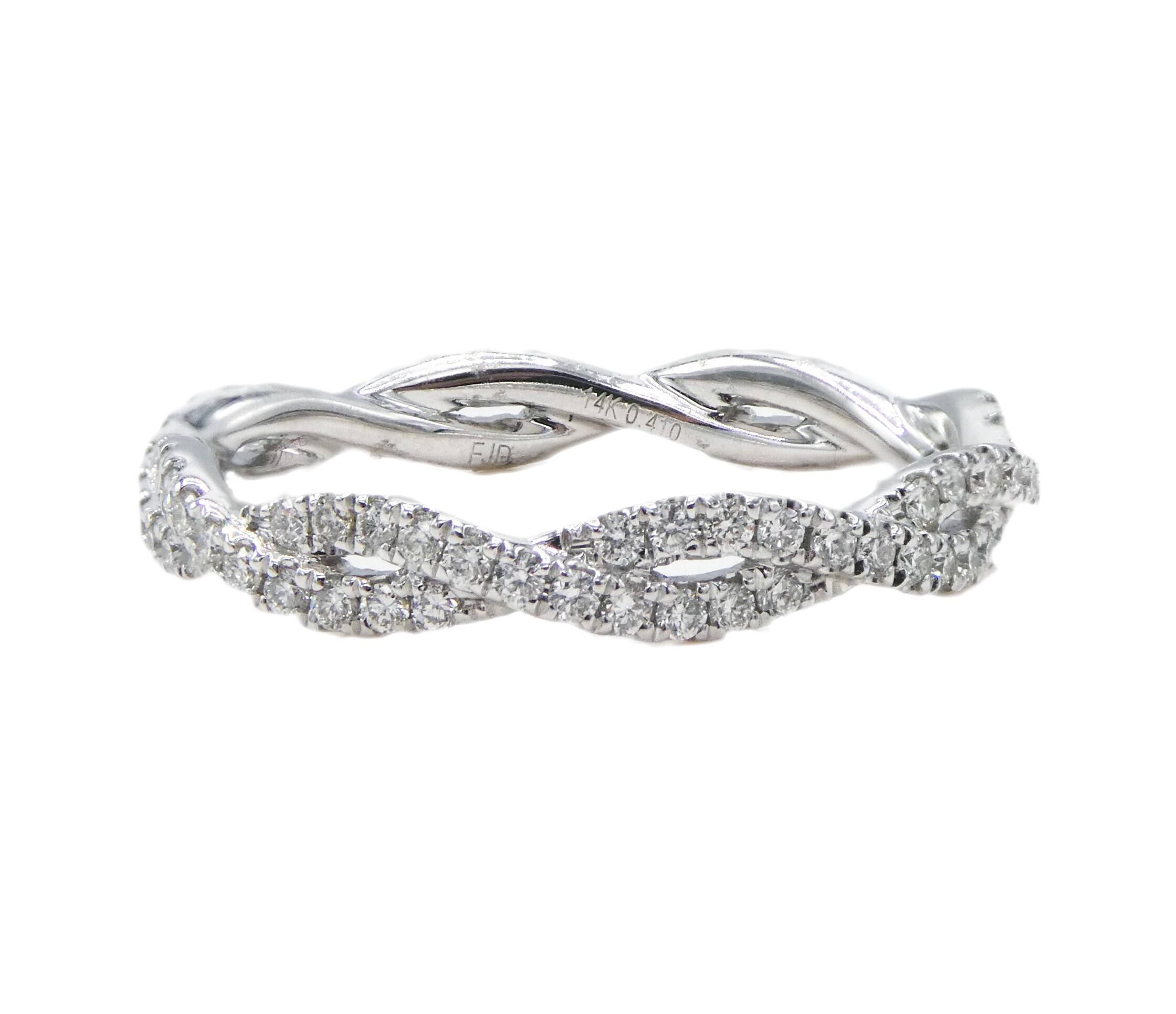 14K White Gold Natural Diamond Braided Band 3.1mm Ring Size 6