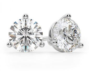Build Your Own 14k White Gold Martini Stud Earrings  I-J color SI Clarity Round Brilliant Cut Natural Diamonds 3-Prong