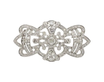 Art Deco Platinum 4.00 Carat Natural Diamond Brooch Pin